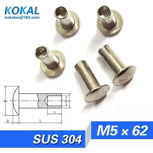 [YK304-M5*62]20PCS Free Shipping 304 stainless steel rivet oval head DIY M5 Series half hollow rivet M5*62mm