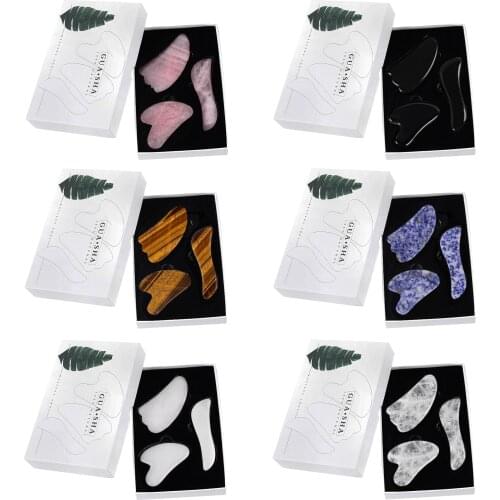 3 in 1 Gua Sha Scraper Natural Crystal Gouache Massager Set Facial Guasha Massage Scraping Face Skin Care Tools