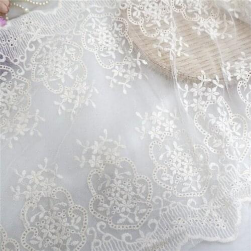 3 Yards Retro Beige Flower Embroidery Lace Trim Wide Tulle Lace Trim Vintage Eyelet trim for table runner Costume design
