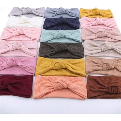 32pc/lot New Single Knot Bows Baby Girls Headbands Infant Toddler Knitted Headband Ribbed Hairband for Kid Children Headwear