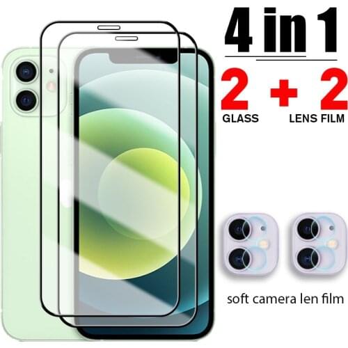 4IN1 Protective Glass For iPhone 12 11 Pro XR 7 8 6 Plus Xs Max Camera Lens Tempered Glass For iPhone 12 Mini 12 11 SE 2020 X XS
