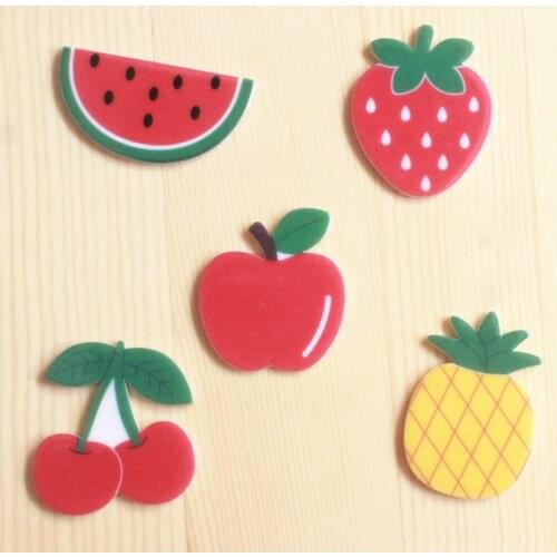 50pcs 5 Styles Mixed Fresh Fruits Resin Flatback Strawberry Apple Chery Resin Cabochon DIY Craft Embellishments for Scrapbooking