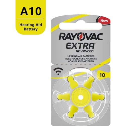 6 PCS / 1 card RAYOVAC EXTRA Zinc Air 1.45V Performance Hearing Aid Batteries A10 10A 10 PR70 Battery for CIC Hearing Aids