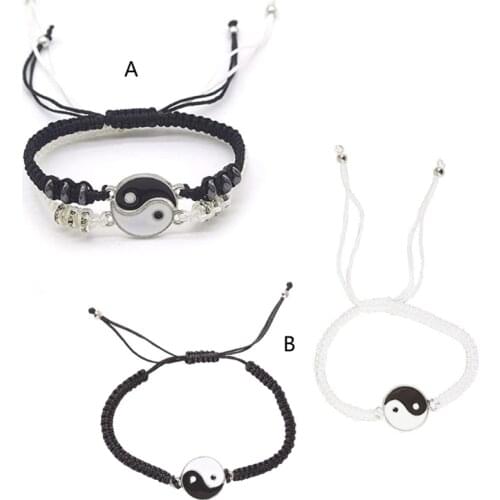2Pcs Tai Chi Hand Woven Bff Friendship Best Friend Bracelets Boyfriend Girlfriend Lovers Matching Yin Yang Bracelets Set