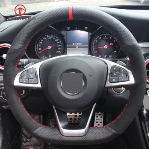 LQTENLEO Black Leather Suede Car Steering Wheel Cover for Mercedes Benz C200 C250 C300 B250 B260 A200 A250 Sport CLA220 CLS400