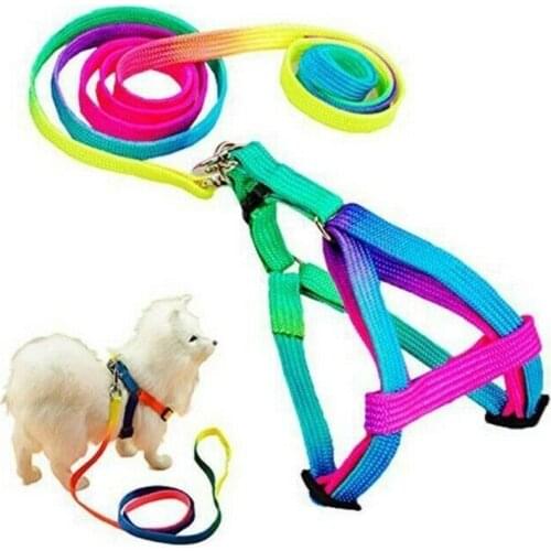 Pet colorful traction rope chest back, out nylon rainbow color dog traction rope