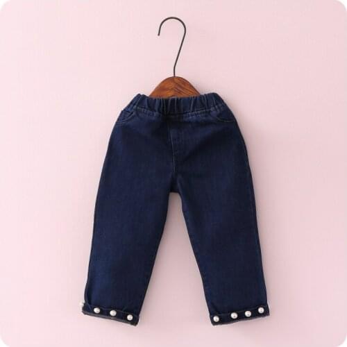 Korean Girl Childrens Garment 2016 Autumn Trousers Girl Baby Nail Pearl Easy Jeans Fashion Leisure Time Joker Long Pants