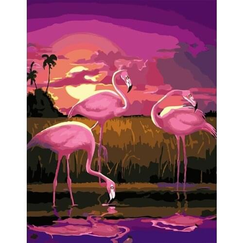 Diy oil Flamingo animals painting by numbers with frame for adults acrylic paint kits pictures by numbers for bedroom wall paint