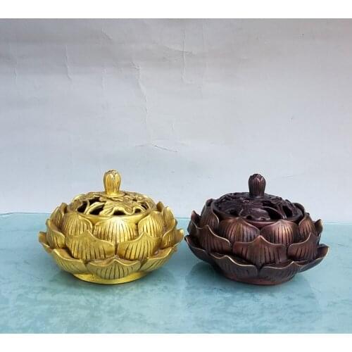 Home Decor 4" Chinese Seikos Bronze Lotus incense burner Buddhist lotus incense Ornaments Enshrine supplies