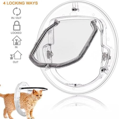 Pet Dog Door 4 Ways Round Transparent Household Cat Gate Lockable Security Pet Entrance Glass Window Puppy Hole Door for Cat Dog