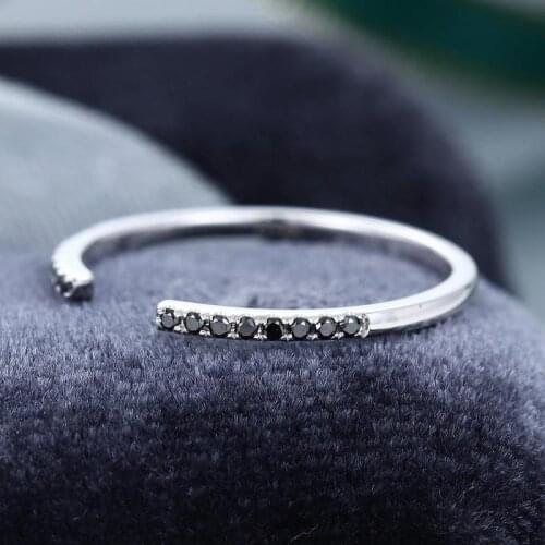 EDI Open Ring Solid 14k White Gold Black Diamond Wedding Band Anniversary Matching Stacking Ring For Women