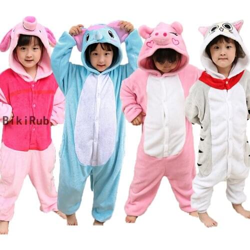Flannel Children Pajamas Set Winter Hooded Animal Unicorn Stitch Kids Pajamas Boys Girls Sleepwear Onesie Women Pyjamas
