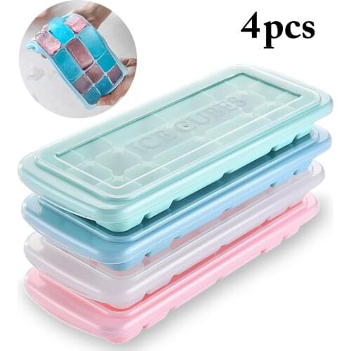 4Pcs/Set 18-Hole Food Grade Silicone With Lid Square-Shape Ice Cube Mold Ice Tray DIY Ice Mold Sushi Mold Cookie Mold Bar Tools