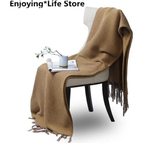 Coffee Knitted Tassel Cashmere Blanket Modern Model Room Bed End Blanket Sofa Blanket Soft Assembly Color Decorative Blanket