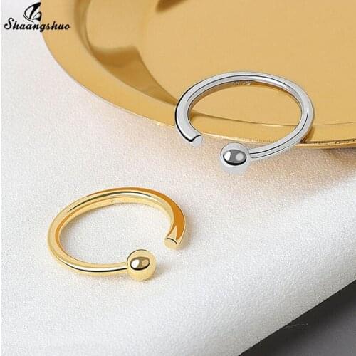 Shuangshuo Vintage Style Gold Color Tiny Ball Shape Rings for Women Girls Adjustable Geometric Finger Ring Everyday Jewelry Gift