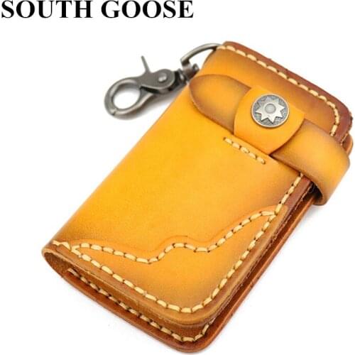 SOUTH GOOSE Genuine Leather Key Wallet Handmade Designer Car Key Holder For Men Retro Key Organizer Lady Keychain Covers Key Bag