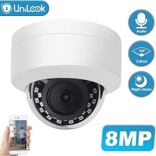 UniLook 4K 8MP Dome POE IP Camera Built in Microphone Hikvision Compatible CCTV Security Camera Night vision IP66 ONVIF H.265