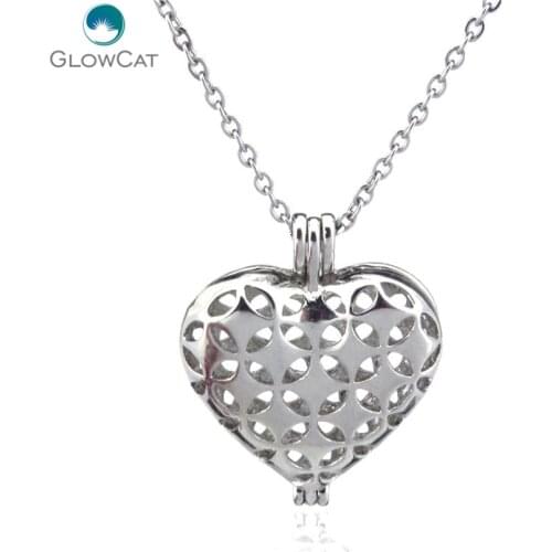 K95 Silver Tone 25mm Round Heart Diffuser Locket Necklace Aromatherapy Steel 16" Aroma Essential Oil Diffuser Locket