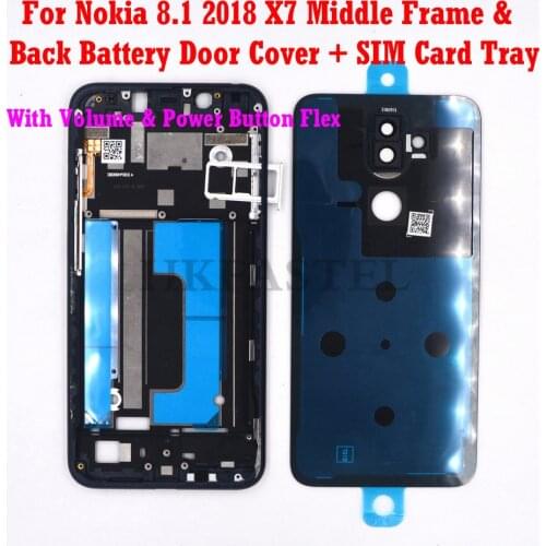 For Nokia 8.1 X7 complete Mobile Phone Front Frame LCD Display Housing Back battery door cover SIM card tray replacement parts