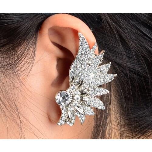 Fashion Gothic Rock Punk Crystal Wing Cuff Earrings Women Silver Plated Crystal Wings Ear Cuff Wrap Clip Ear Hot Earrings