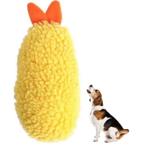 Tempura Fried Shrimp Shape Soft Plush Toy With Sound Shiba Inu Pet Dog Supplies Japanese Fried Shrimp Tempura Pet Chew Bite Toy