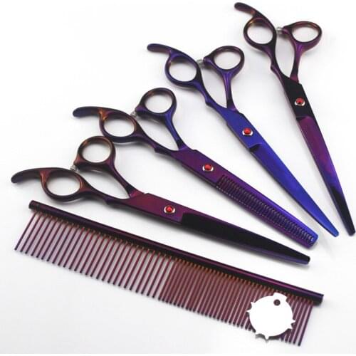 5 kit Japan 440c 7 '' purple pet dog grooming hair scissors pet cutting shears haircut thinning barber hairdressing scissors set