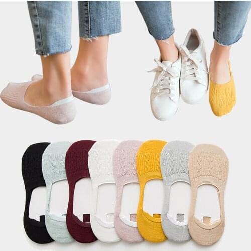 5 Pairs Cotton Women Socks Solid Snowflake Softable funny Socks Women Summer Solid deep mouth prevent heel loss Slipper Socks
