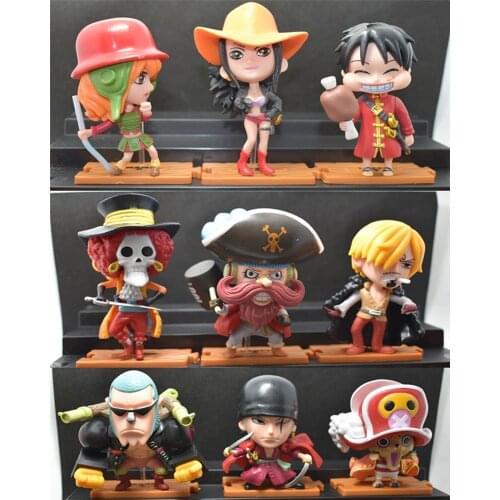 NEW 9PCS/LOT 10CM pvc anime figure Q version one piece red cloth ver action figure collectible model toys brinquedos