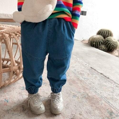Childrens wear harem pants 2019 new childrens denim pants plus velvet autumn and winter clothing Korean boys and girls pants