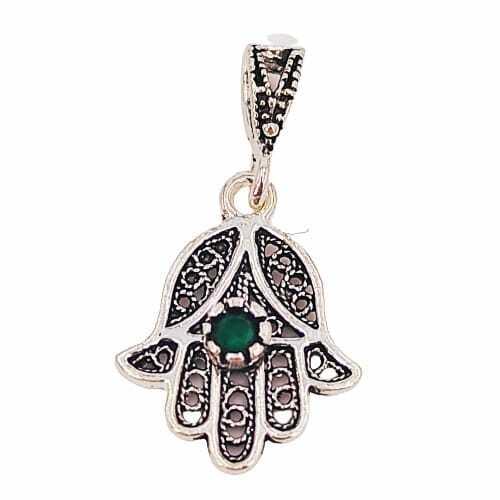 925 silver pendant FATIMA hand with green zircon brand OSNOR