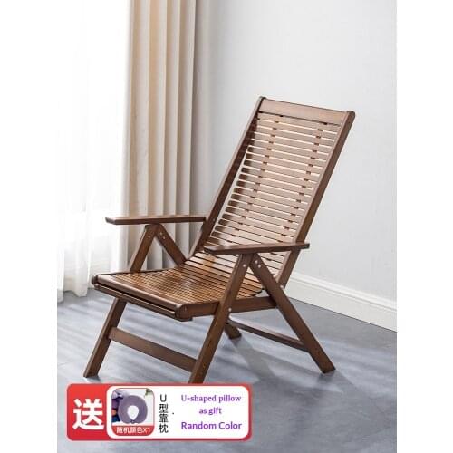 Cool Quality Foldable Bamboo Backrest Chair Recliner Balcony Break Lazy Nap Folding Chair Optional Footrest and Cushion 2 colors