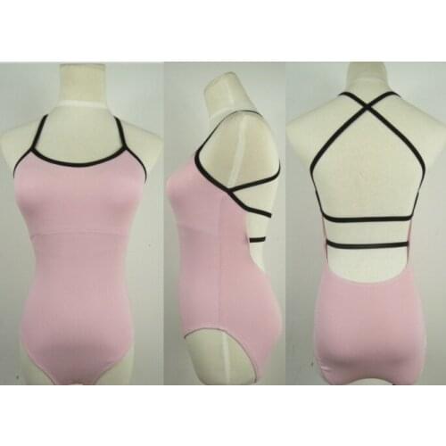Ballet single front seam crossed speghetti back one-piece suit leotatd 100% cotton
