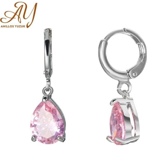 Anillos Yuzuk 925 Sterling Silver Drop Earrings Accessories Wather Drop Shaped Pink Pouple Crystal Fine Jewelry Earrings