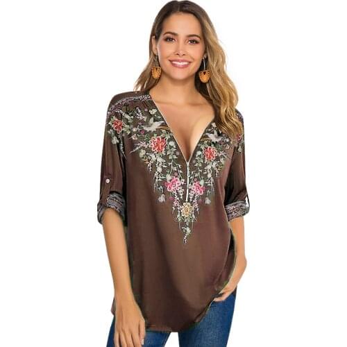 2021 summer digital printing womens temperament simple loose top V-neck T-shirt pullover