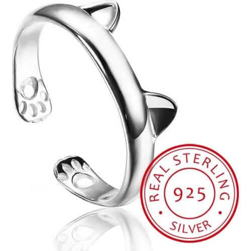 Lovely Cat Ear Adjustable Open Ring 925 Sterling Silver Rings for Women Jewelry Making Fine Jewelry Gifts