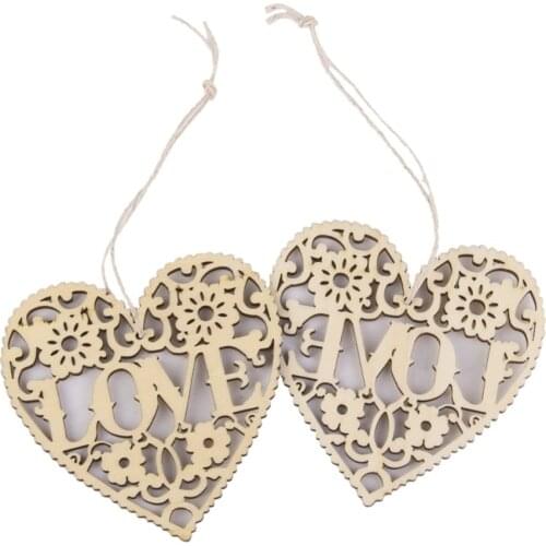 10pcs LOVE Heart Shaped Wooden Embellishments Wood Hearts Ornament Hanging Crafts with Twine for Valentines Day Wedding Party