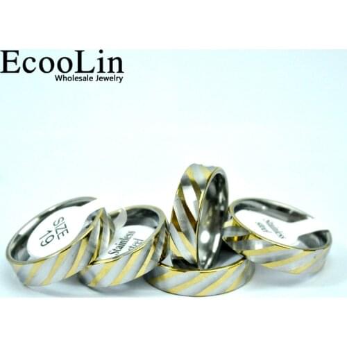 10Pcs New design Fashion Water Ripple Gold Stainless Steel Rings For Women Men Jewelry Wholesale Bules Lots Never Fade LB4013