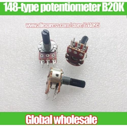 15pcs 148-type double rotary potentiometer B20K / black plastic handle length 20MM / flower shaft