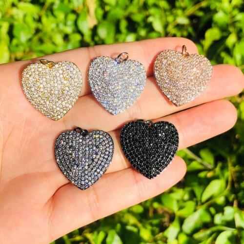5pcs Heart Charm Pendant for Women Bracelet Necklace Earing Making Cubic Zirconia Copper Jewelry Accessories Supplies