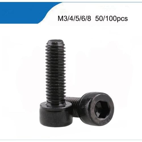 50/100Pcs M3 M4 M5 M6 M8 DIN912 Stainless Steel Hex allen Socket Cap Head Screw Black grade 12.9 Metric Screws Length 4mm-30mm