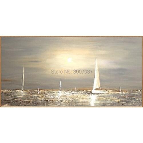 Art abstract landscape oil painting on canvas sailing boat under the sunset wall art pictures for living room home decoracion