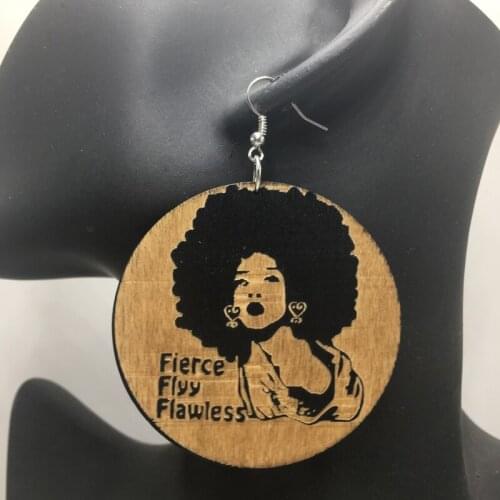 Free shipping!! Fly Afro Woman Wood Earrings