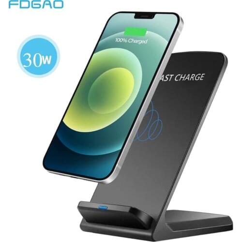 FDGAO 30W Qi Induction Wireless Charger For iPhone 12 Mini 11 Pro 8 Plus XS Max XR Fast Charging Stand Dock for Samsung S21 S20