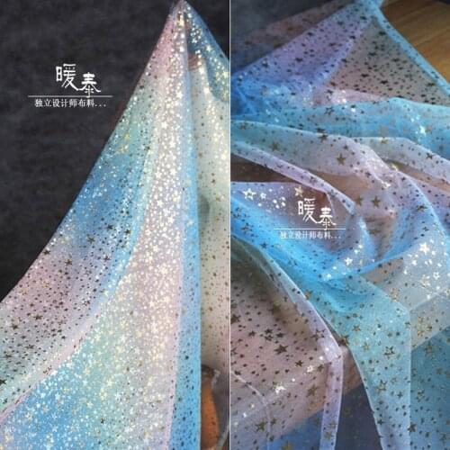 Stars Bronzing Tulle Fabric Rainbow Gradient DIY Background Decor Stage Gown Skirt Wedding Dress Designer Fabric