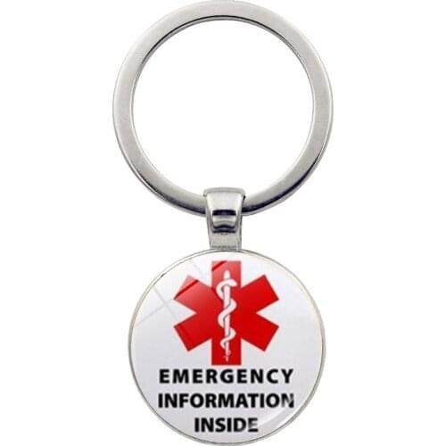 New Medical Alert ID Keychain Type 1 Diabetic ICE Emergency Key Chains Women Men Jewelry