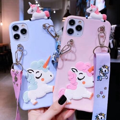 Unicorn Case For Samsung A01 Core A11 A21 A21S A31 Cartoon Strap Cover Cases For Samsung A71 5G A51 A41 A81 A91