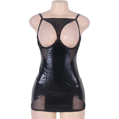 Black Open Cup Halter Baby Doll Sexy Lingerie Women Pu Leather Lingerie Sexy Hot Erotic Plus Size Hot Sexy Porno Sex Costume