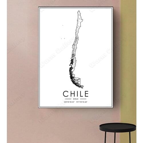 Black and White City Map The Chile City Map Poster HD Print Wall Art Canvas Nordic Landspace Painting for Home Decor