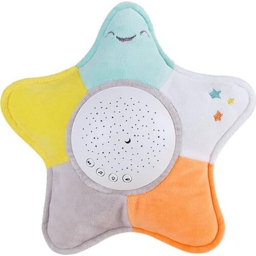 Kids Soft Pentagram Stuffed Plush Toys Doll Musical LED Projector Night Lamp Baby Bedtime Soothing Comfort Dolls Toy Gifts
