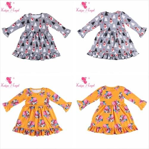 Kaiya Angel Kids Girl Christmas Items 3M-8T Ruffle Long Sleeve Fall Clothes Snowman Printed O-neck Children Party Dresses